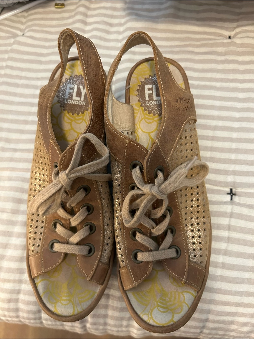 Fly London Metallic Tan Lace-Up Slingback Sandals